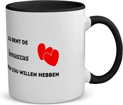 Akyol - jij bent de bonuszus die iedereen zou willen hebben koffiemok - theemok - zwart - Zus - geweldige bonuszus - liefste bonuszus - verjaardag - cadeau - kado - bedankje - geschenk - 350 ML inhoud