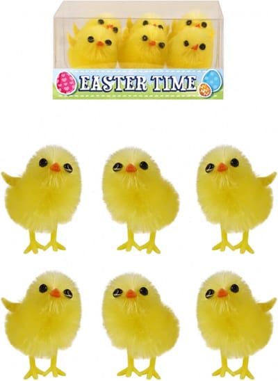 6x stuks mini kuikentjes geel 3,5 cm - Paaskuikentjes - Paasdecoratie - Tafeldecoratie