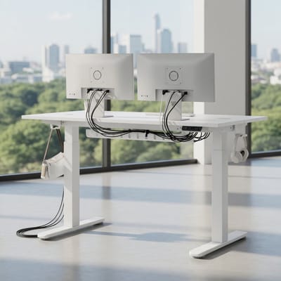 In hoogte verstelbaar bureau, elektrisch, in hoogte verstelbaar, 120 x 60 cm, staande zittafel met 2 haken en 3 geheugenfuncties, staand bureau, verstelbare computertafel, staand bureau, wit-Mobili Bella