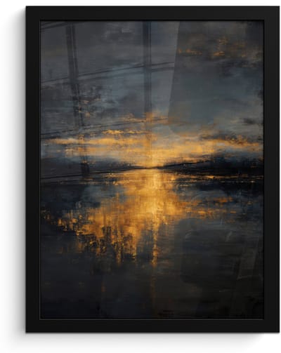 Poster in lijst - Fotolijst 30x40 cm - Posters - Gouden Reflectie op Water - Posterlijst zwart - Decoratie - Wanddecoratie woonkamer - Muurdecoratie slaapkamer
