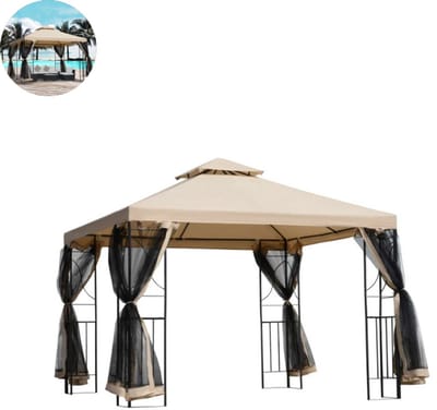 Partytent opvouwbaar - Paviljoen - 3 x 3 m - Easy up - Waterdicht - met Zijwanden - Weerbestendig - Beige