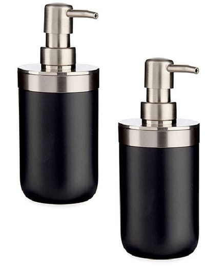 Berilo Zeeppompje/dispenser - 2x - 17 cm - RVS/kunststof - zwart/zilver - 350 ml - navulbaar - keuken/toilet/badkamer