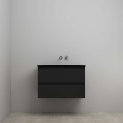 On-Line Onderkast - 80 cm - Voorgemonteerd - Ladestructuur - Acryl Wastafel - zonder Kraangat - Mat Zwart