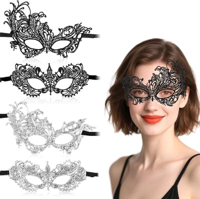 Set van 4 Elegante Kanten Maskers voor Vrouwen - Venetiaanse Maskers voor Halloween, Carnaval en Feestjes