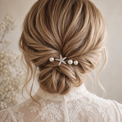 Haar in Stijl® Zeester 4 Parel Haarpinnen Zilver - Bridal Hair Feest
