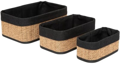 5Five Kast/badkamer opbergmandjes - set 3x stuks - bamboe met hoes in het zwart - in 3 formaten - organiser manden