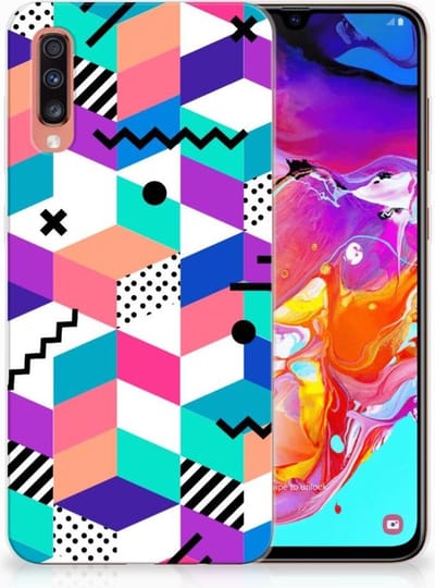 Samsung Galaxy A70 TPU Hoesje Blokken Kleurrijk