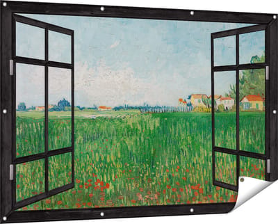 Gards Tuinposter Doorkijk Veld met Klaprozen - Vincent van Gogh - 150x100 cm - Tuindoek - Tuindecoratie - Wanddecoratie buiten - Tuinschilderij