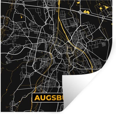 Muurstickers - Sticker Folie - Augsburg - Stadskaart - Plattegrond - Kaart - Duitsland - Goud - 100x100 cm - Plakfolie - Muurstickers Kinderkamer - Zelfklevend Behang XXL - Zelfklevend behangpapier - Stickerfolie