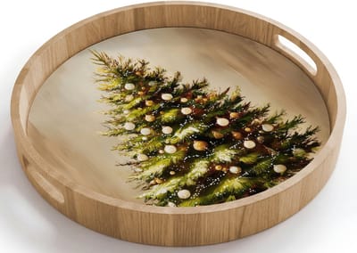 Dienblad rond 40x40 cm - Schootdienblad hout - Kerst - Sfeer - Groen - Borrelplank rechthoek - Plateau houten dienbladen