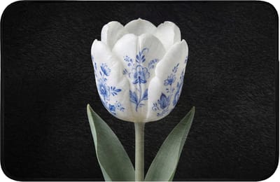 Badmat 60x40 cm - Antislip - Tulp - Patroon - Blauw - Badmatten voor badkamer - Badkamermat - Douchemat - Badkamer mat