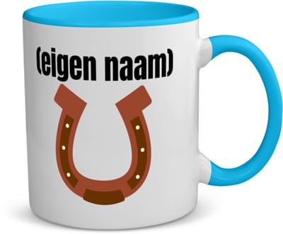 Akyol - paarden hoefijzer met eigen naam koffiemok - theemok - blauw - Paarden - paarden liefhebbers - iemand die houdt van paarden - verjaardag - cadeau - kado - 350 ML inhoud