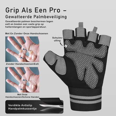 Belicon Sports & Dames & Heren Gym & CrossFit Training , Strength Training Articles, Extra Grip en bescherming tegen blaren & eelt – Zwart & Grijs-MaaT XL