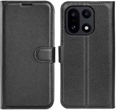 Hoesje geschikt voor OnePlus 15 - Phonesta Litchi Skin Book Wallet Case - Zwart