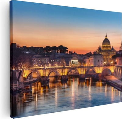 Artaza Canvas Schilderij Zonsondergang - 40x30 cm - Klein - Wanddecoratie Rome - Muurdecoratie Stad - Kamer Accessoires Italië