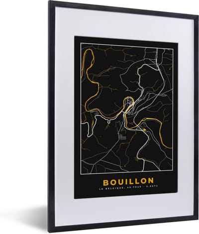 Fotolijst incl. Poster - Bouillon - Black en gold - Stadskaart - Plattegrond - Kaart - 30x40 cm - Posterlijst