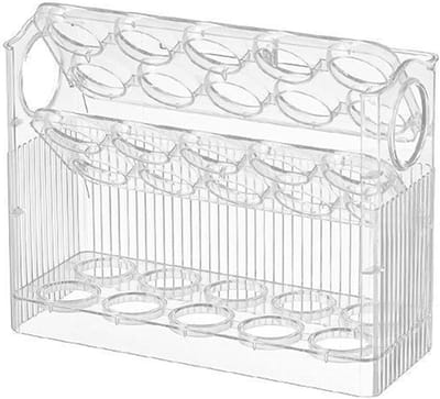 Famanu – Eierhouder voor koelkast - 3 etages - omklapbare eierorganizer - houdt vers - eierdispenser - eierhouder van kunststof - transparant - rechthoekig