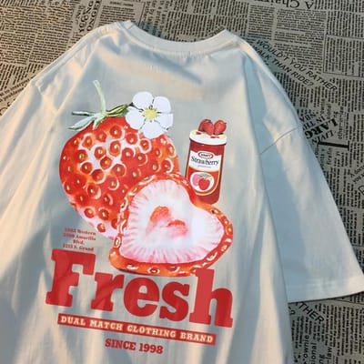 Zomer Dames T-shirts Verse Aardbei 3D Print Korte Mouw Ronde Hals Zacht Casual Dameskleding Grafische T-shirts 4XL red