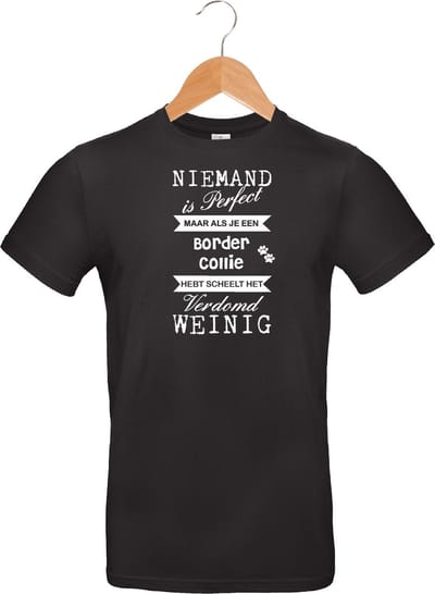 mijncadeautje - T-shirt unisex - zwart - Niemand is perfect - Bordercollie - maat M