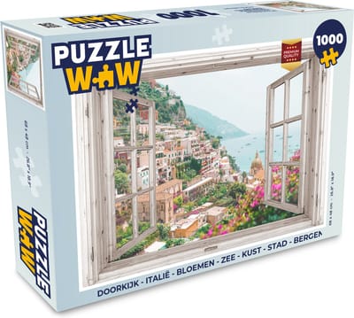 Puzzel Doorkijk - Italië - Bloemen - Zee - Kust - Stad - Bergen - Legpuzzel - Puzzel 1000 stukjes volwassenen