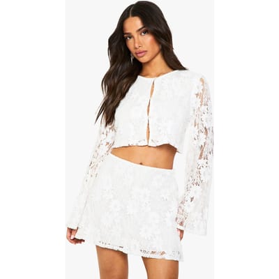 boohoo Dames Kleine gehaakte co-ord met lange mouwen en minirok | Wit | Maat: 36
