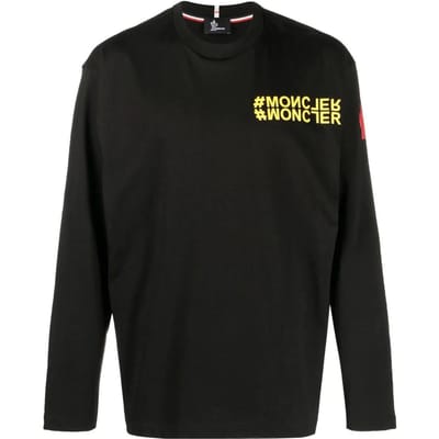 Moncler FW22 Crewneck Pullover met Letterlogo Print Lange Mouwen T-shirt Heren tops Zwart H20978D000048390T999 S black