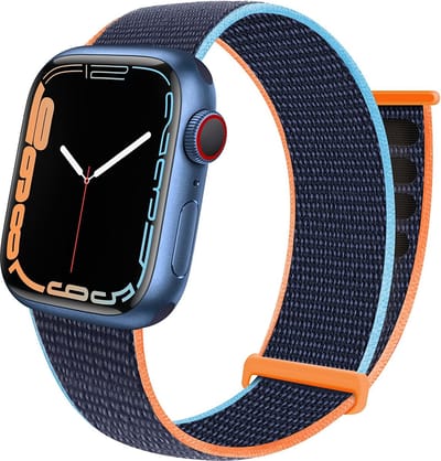 Strap-it Nylon Loop band - Geschikt voor Apple Watch bandje - Series 1/2/3/4/5/6/7/8/9/10/11/SE/SE2/SE3 - Donkerblauw - Nylon bandje met klittenband - Stof iWatch bandje voor maat: 38 / 40 / 41 / 42mm