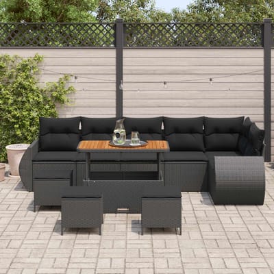 vidaXL - Tuinbank - Set - 10 - st - 10-Aantal - zitplaatsen - Zwart - Poly - Riet