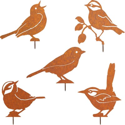 Decoratieve Tuinstekers met Vogelontwerpen in Roestkleur - Unieke Tuindecoratie