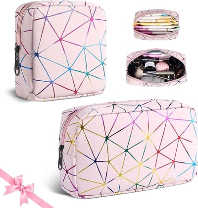 Mini Clutch en Make-up Tas Set, Draagbare Toilettas en Reisorganizer voor Vrouwen, Perfecte Cadeauoptie in Roze