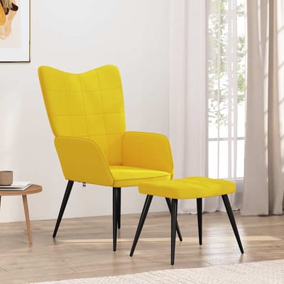 vidaXL - Relaxstoel - met - voetenbank - stof - mosterdgeel