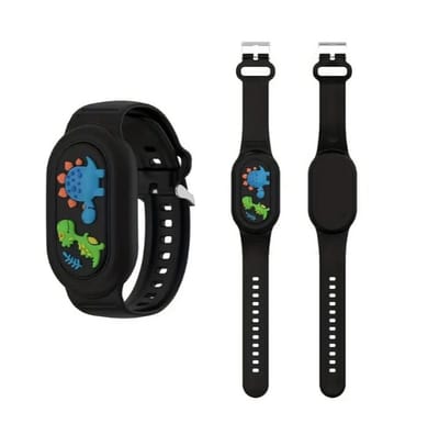 Premium Siliconen Armband met Dinosaurus dino geschikt voor Samsung Smarttag 2 voor Kinderen zwart | smarttag 2 sleutelhanger Hoesje Kind | Polsband GPS Horloge Kind | Tracker Houder Armband | Trackers Band | Peuter | polsband Armband | Polsband GPS