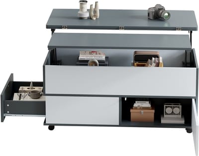 MODFU Salontafel 100 x 98 x 65 cm van spaanplaat, verstelbaar met opbergruimte en wielen, modern ontwerp