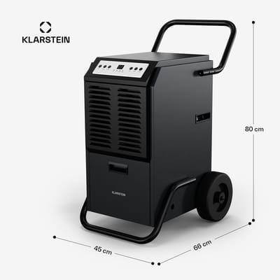 Klarstein DuraDry 50L luchtontvochtiger – 50 l/dag, automatische ontdooiing, reservoir van 5,5 l, ≤52 dB, draagbaar voor kelders, magazijnen, sportscholen en grote ruimtes, robuuste stalen behuizing, wasbaar filter, antraciet