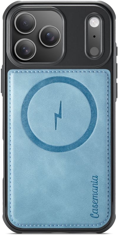 Casemania Hoesje Geschikt voor Apple iPhone 17 Pro Max - Aqua Blue - Magnetische Telefoonhoesje Compatibel met MagSafe - Kunstleer Back Cover met Anti-Slip Grip Randen