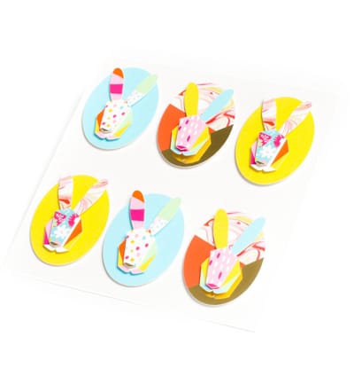 ARTYFETES - 6 veelkleurige grafische konijnenstickers 4,5 cm voor Pasen