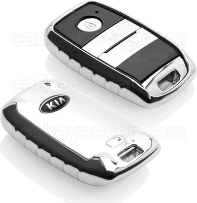 Autosleutel Hoesje geschikt voor Kia - SleutelCover - TPU Autosleutel Cover - Sleutelhoesje Chrome / Hoogglans Zilver
