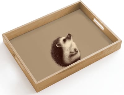 Dienblad hout 40x30 cm - Schootdienblad - Egel - Snuitje - Bruin - Stekels - Borrelplank rechthoek - Plateau dienbladen
