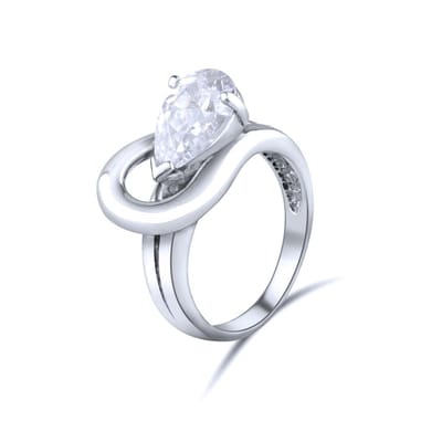 Quiges - 925 Zilveren Ring Klassiek Lus Solitair met Peervormig Zirkonia Kristal - QSR06217