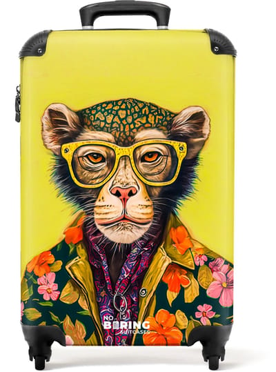 NoBoringSuitcases.com® - Handbagage koffer lichtgewicht - Reiskoffer trolley - Aap - Dieren - Bril - Design - Bloemen - Reis rolkoffer met wieltjes - Cabin koffertje klein - Carryon valies - Harde bagagekoffer - Past binnen 55x40x20 en 55x35x25