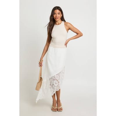 boohoo Dames Linnen Asymmetrische Kanten Rok | Ecru | Maat: 36