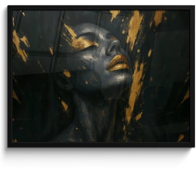 Poster in lijst - Fotolijst 70x50 cm - Posters - Gezicht - Vrouw - Verfspatten - Abstract - Posterlijst zwart - Decoratie - Wanddecoratie woonkamer - Muurdecoratie slaapkamer