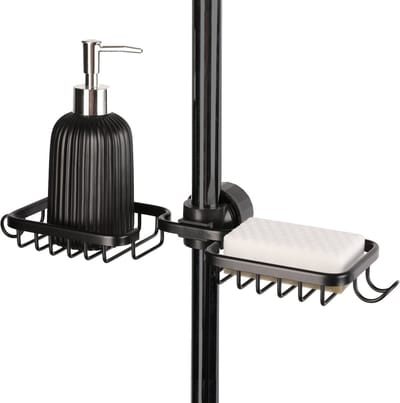 Goliving Doucherek Hangend - Doucherekje - Zonder Boren - Keukenrek - Gootsteen Organizer - Badkamer Accessoires - Dubbele Ruimte - Zwart