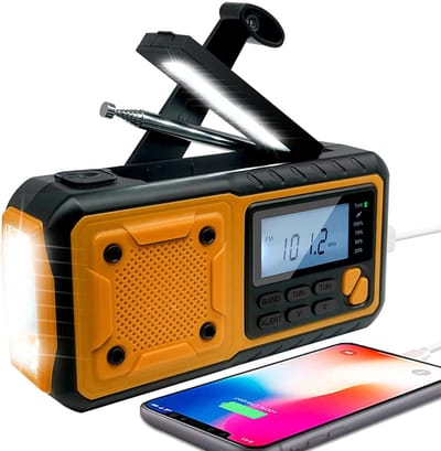 OmGoods - Dailygoody - Noodweerradio - Digitale FM AM WB-radio - Powerbankfunctie - Zwart Oranje - Voor Buitenactiviteiten - Met Noodverlichting en SOS-alarm