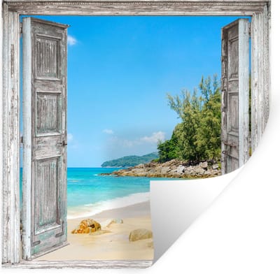 Muurstickers - Sticker Folie - Strand - Doorkijk - zomer - Tropisch - 100x100 cm - Plakfolie - Muurstickers Kinderkamer - Zelfklevend Behang XXL - Zelfklevend behangpapier - Stickerfolie