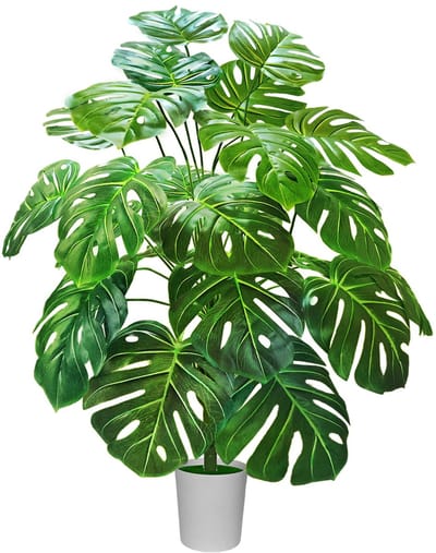 kunstplanten, 1 stuk, 103 cm, 24 takken, Monstera kunstplant ziet eruit als echt, modern, voor woonkamer, badkamer, keuken en indoor decoratie (met witte kunststof bak)
