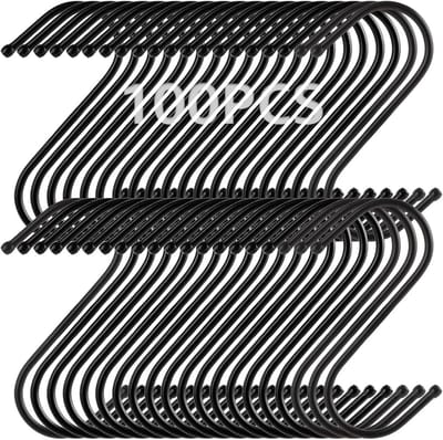 100 Pcs S Hooks Black 9 cm S Shape Hooks Black Metal Hooks for Hanging Clothes Pots and Bowls Suitable for Kitchen - ShopVlot