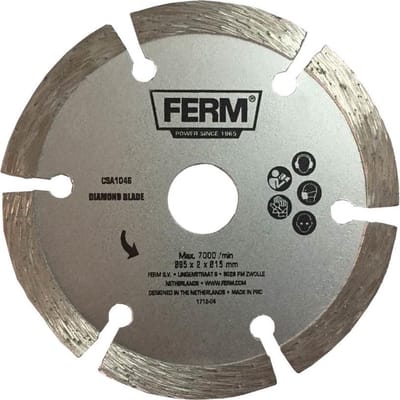 FERM - CSA1046 - Precisie - cirkelzaagblad - Diamant - Diameter: - 85mm - Asgat: - 15mm - Dikte tanden: - 2mm - Universeel - Voor zagen van - Zacht steen - Keramiek - zoals: - Tegels - Zeer geschikt voor - Mini cirkelzaag - CSM1043 - Diamant zaagblad