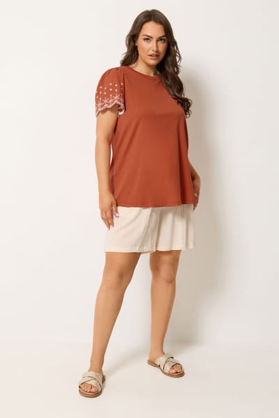 Yours Oranje Tshirt Met Geborduurde Mouwen Size 42