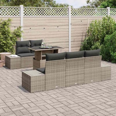 vidaXL - Tuinbank - Set - 6 - st - Grijs - poly - rattan, - Gepoedercoat - staal